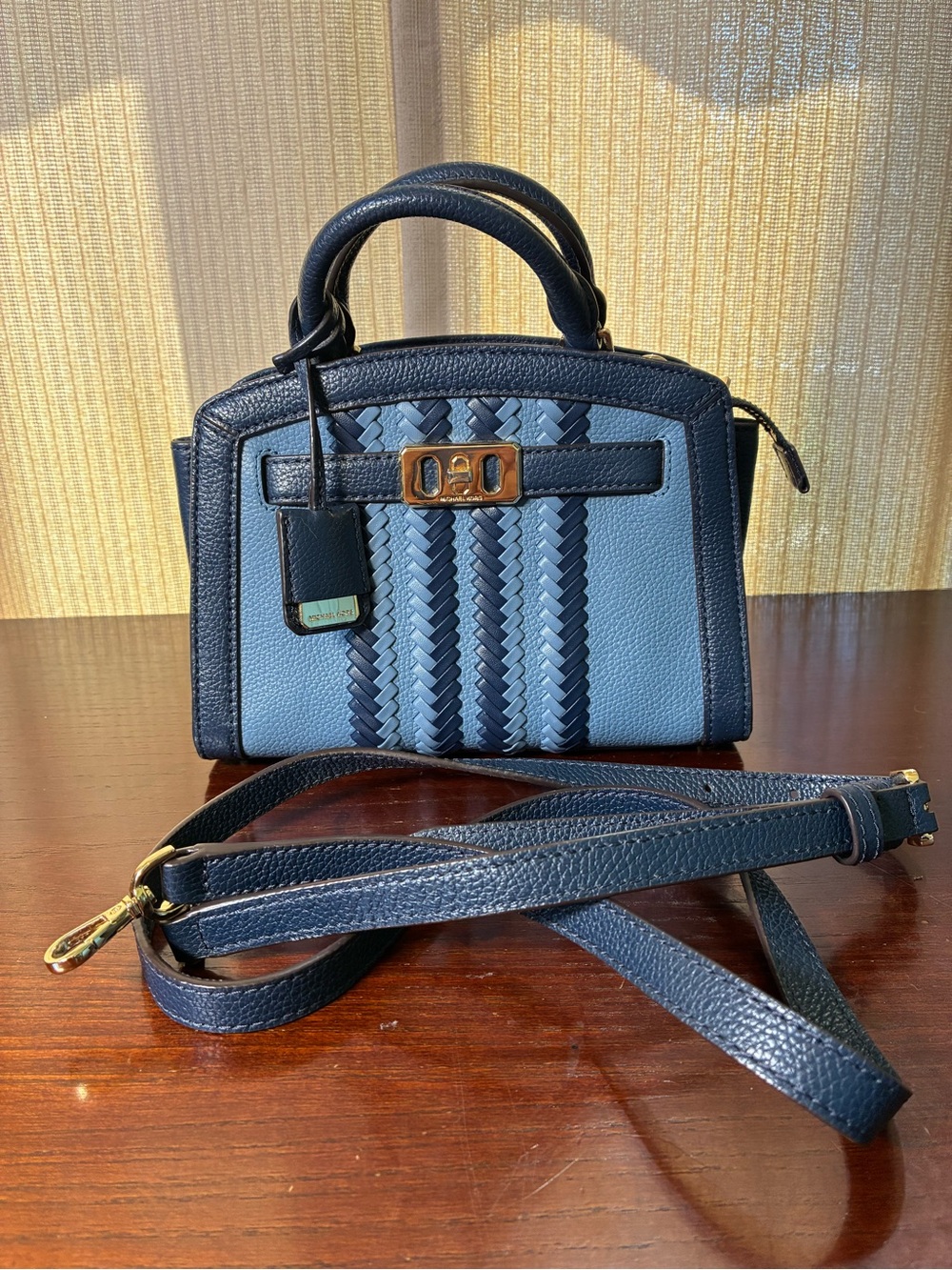 Michael Kors Navy and Light Blue Woven-Panel Satchel